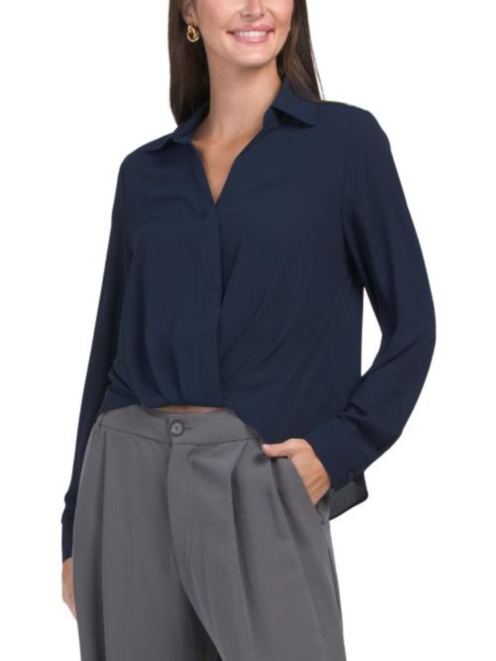 GEMMA+ JANE Crossover Long Sleeve Hi-lo Blouse